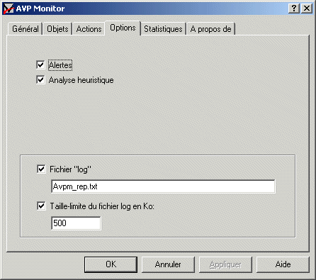 AVP Monitor - Onglet Options